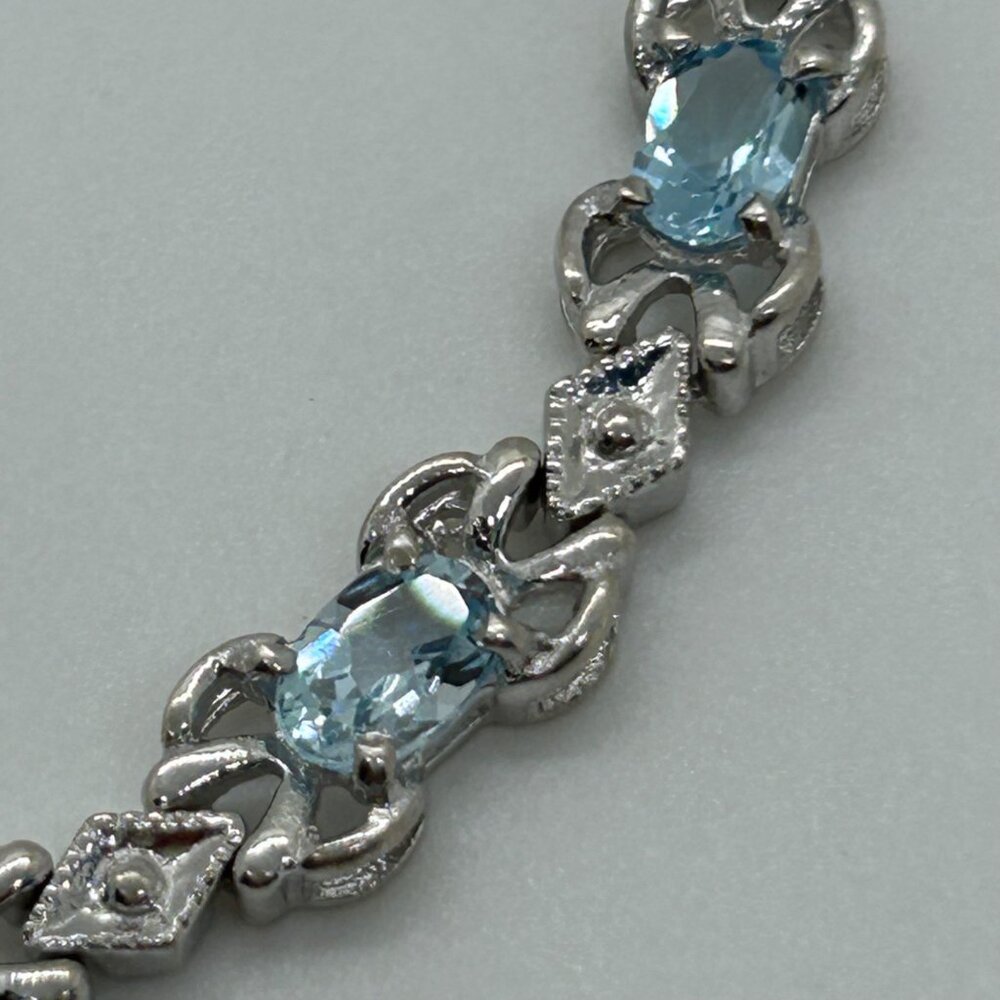 Sterling Silver Tennis Bracelet Blue Gemstones 6.5 " Vintage 1980 11.11grams - Picture 8 of 16